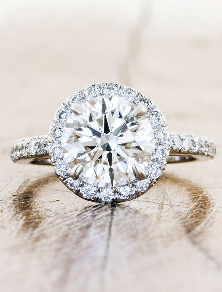 Pave Halo Lab Diamond Vintage Engagement Ring In 14K White Gold |  Fascinating Diamonds